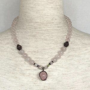 Artisan Sterling Silver 925 Pink Jade Beaded 15mm Jade Pendant Necklace 17.5"